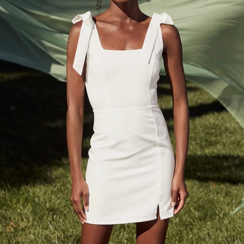 White Tie-Strap Mini Dress